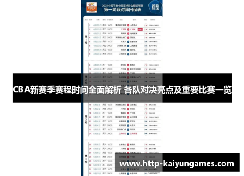 CBA新赛季赛程时间全面解析 各队对决亮点及重要比赛一览