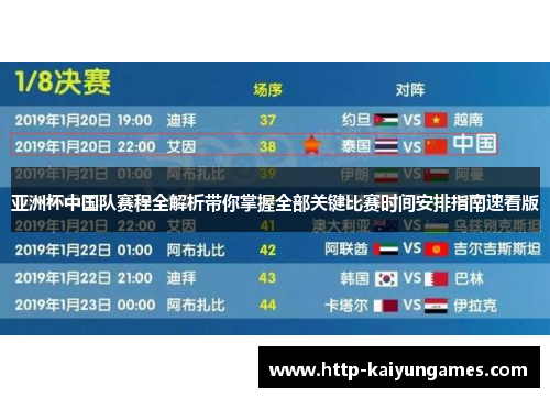 亚洲杯中国队赛程全解析带你掌握全部关键比赛时间安排指南速看版